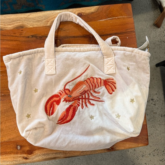 Lobster Embroidered Tan Tote Bag - Picture 4 of 6